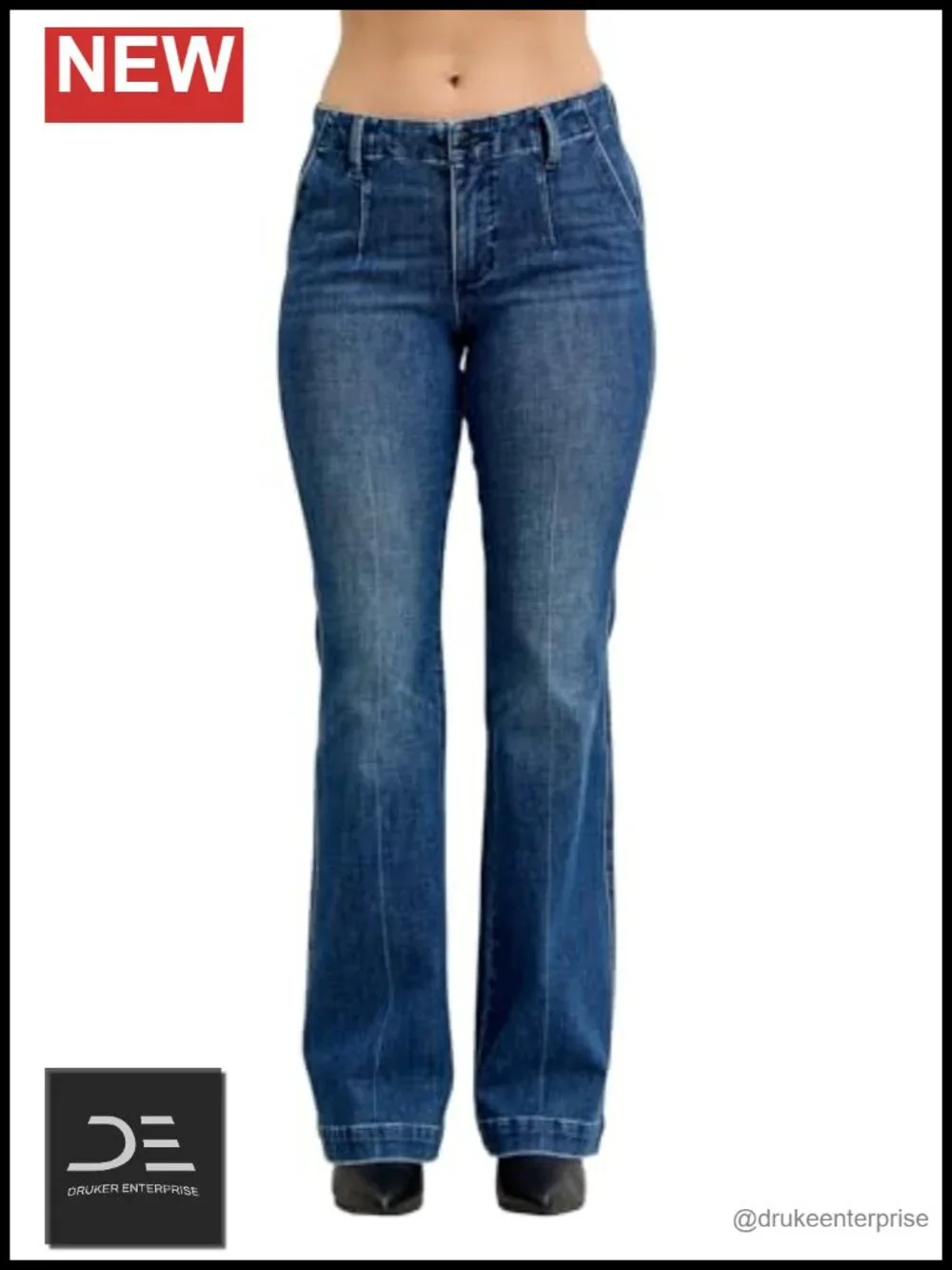 Mid Rise Trouser Bootcut Jeans with Tummy Control & Welt Pockets